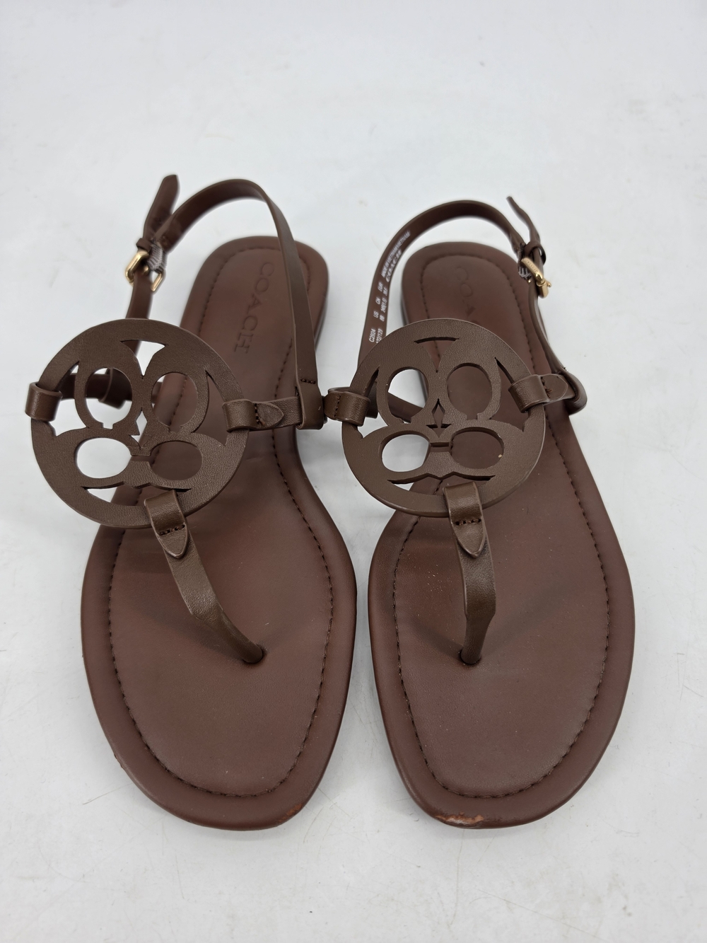 Coach Jaci Logo T-strap Flat Sandals Slingback Women's Brown Leather Size 8 - Picture 4 of 7